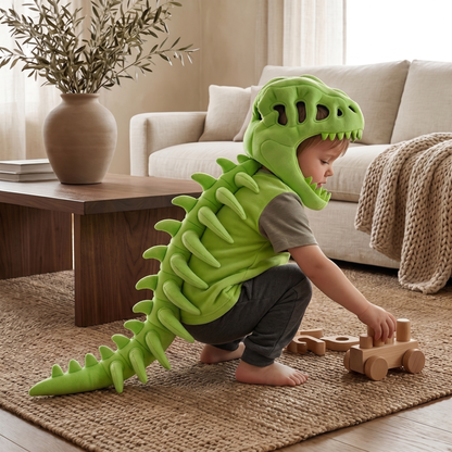 Tiny Snugg Dino Plush Hoodie - back view with dinosaur spikes