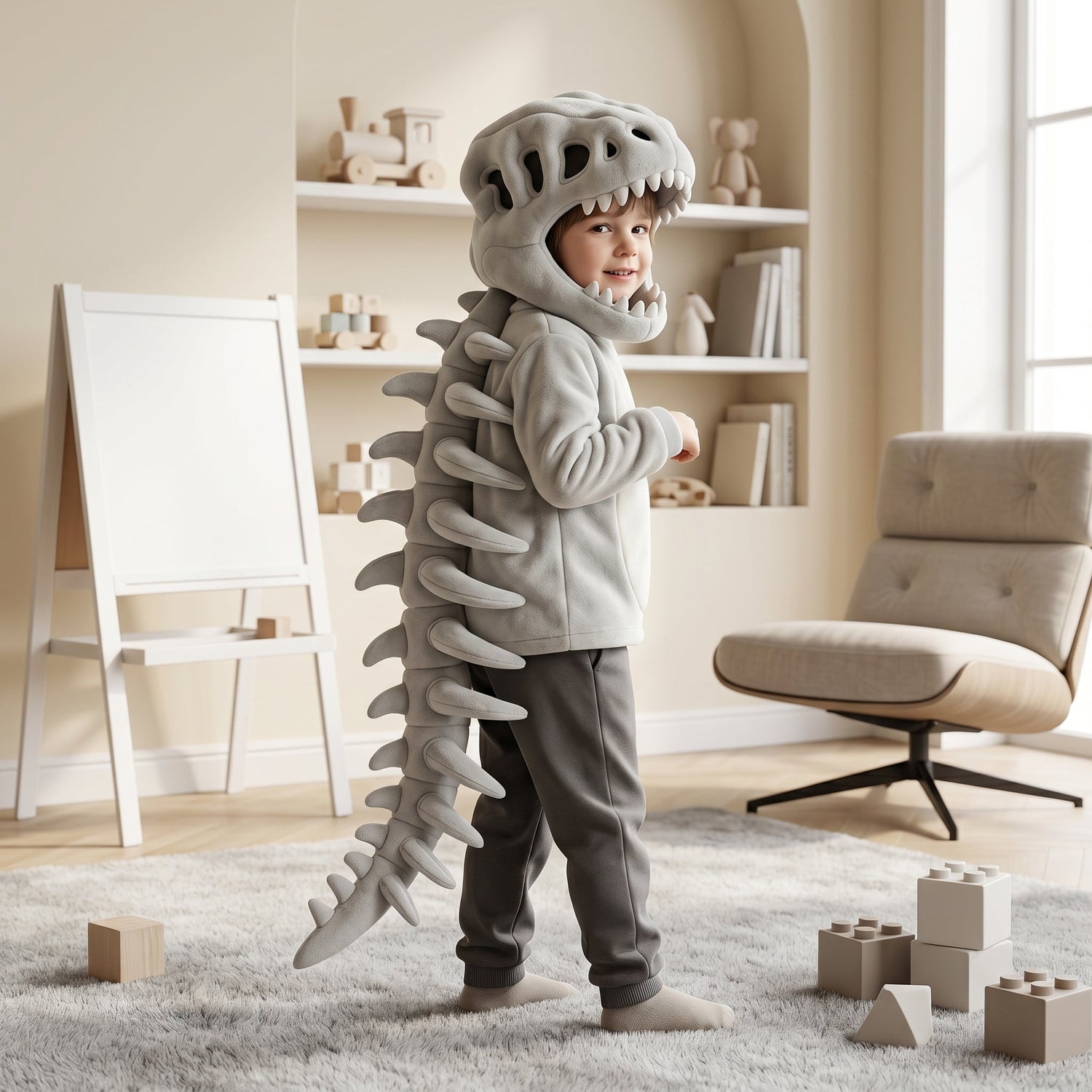 Tiny Snugg Dino Plush Hoodie - soft plush fabric close up