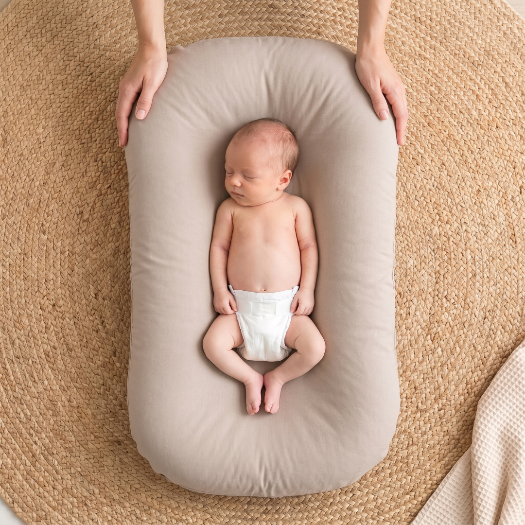Tiny Snugg Pastel Baby Lounger Nest - flat lay product photo