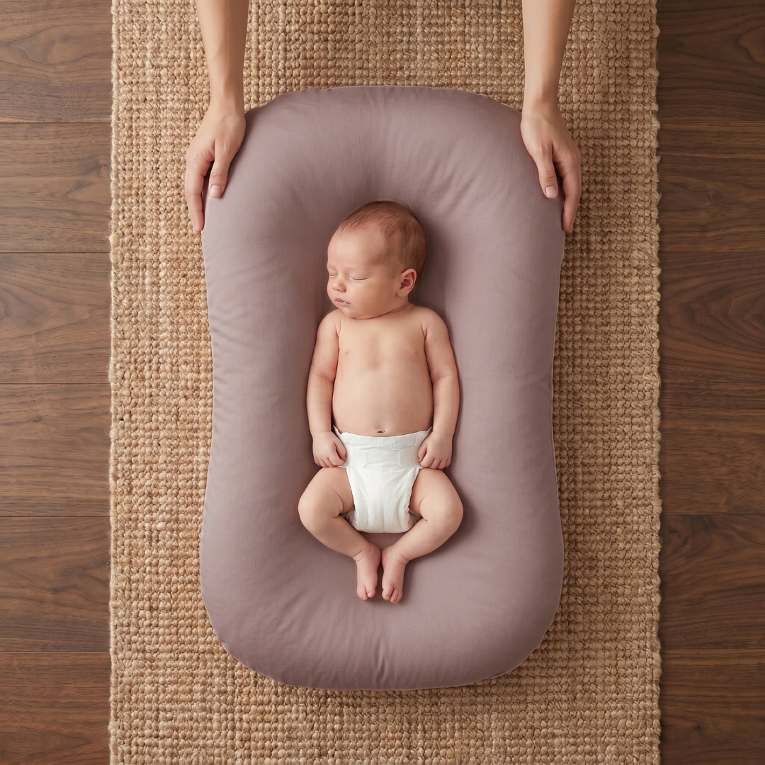 Tiny Snugg Pastel Baby Lounger Nest - newborn resting in nest