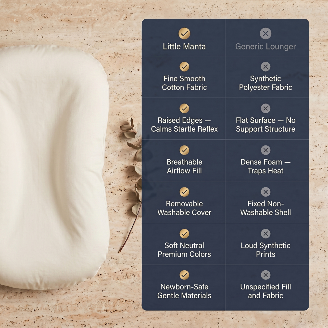 Tiny Snugg Pastel Baby Lounger Nest - size comparison with newborn